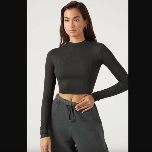 Joah Brown Contrast Stitch Long Sleeve - Size S/M - Color: Smoke Rib - Picture 11 of 12